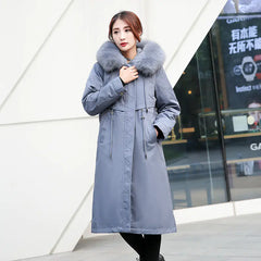 Women's Korean Style Thick Parka with Detachable Fur Collar